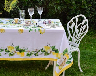 Tablecloth Lemon Outdoor Indoor tablecloth Waterproof Stain resistant Dining Table cover Summer Flower Gift mom Eclectic Decor Citrus Napkin