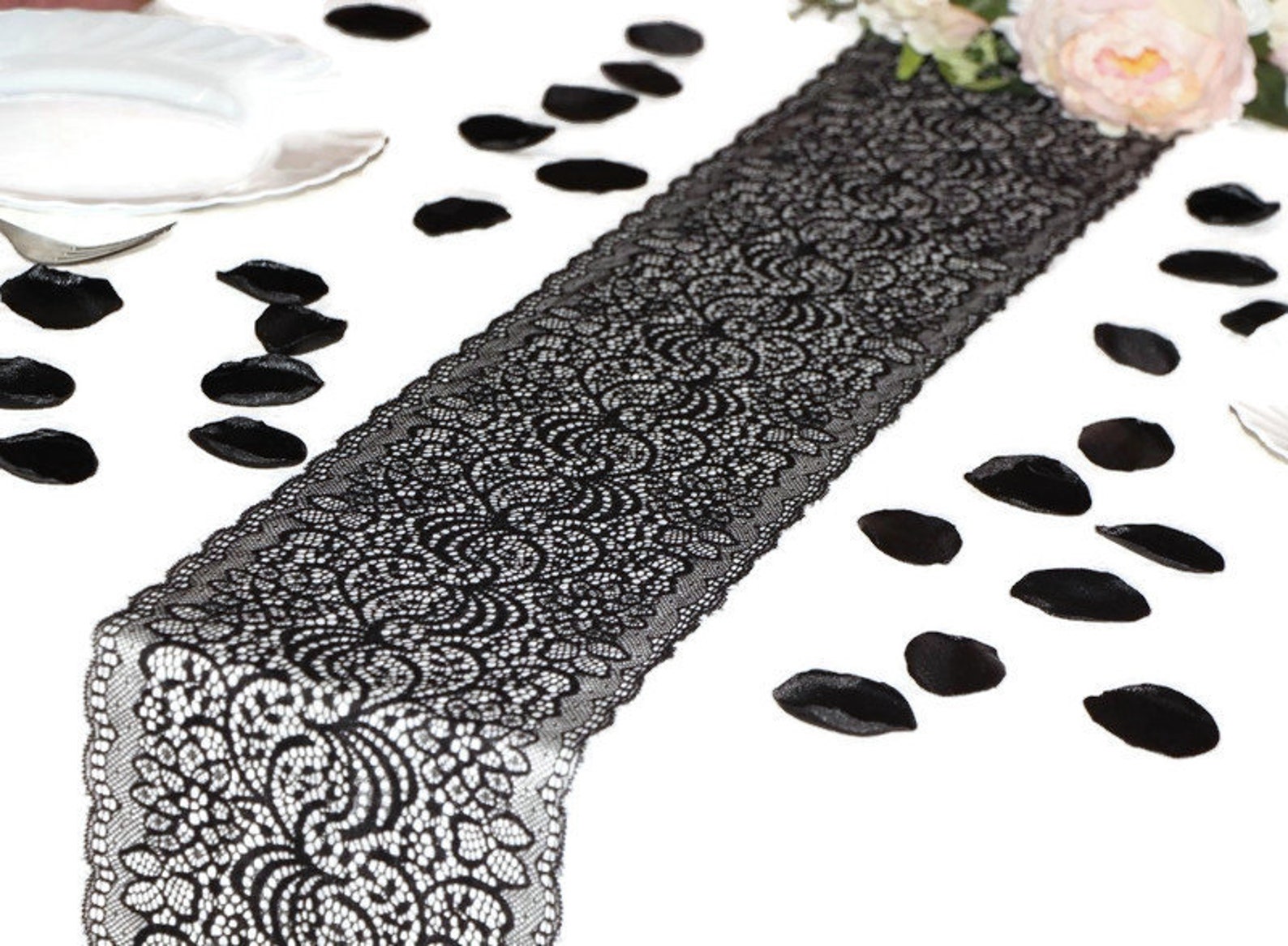 Black Lace Runner Gothic Wedding Halloween table decor 7 Etsy