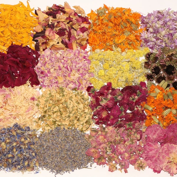 35+ Dried flowers, Biodegradable confetti, Wedding rose petals, Dried mixed, Edible flowers, Soap making, Jewellery supplies 5-50g