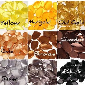 Silk rose petals, Fall Wedding Aisle decor, Yellow, Gold, Silver, Brown, Black flower girl petals