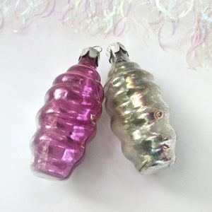 Christmas tree ornaments, Set of 2, Vintage blown glass decor, Retro Christmas