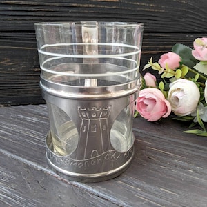 Retro holder Vintage podstakannik Metal cup with glass Old tea holder