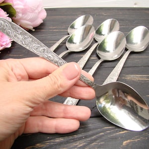 Table spoons, Vintage cutlery set, Retro Table soup spoons, Set of 6 metal spoons, Holiday decor