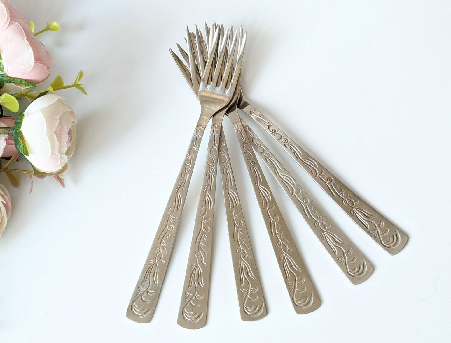 Vintage flatware set of 6 dessert forks Metal table fork Etsy