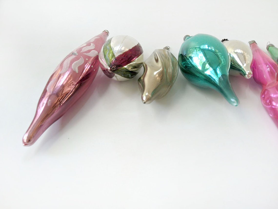 Glass Christmas Teardrop Icicle Ornaments Decor Vintage Xmas Etsy