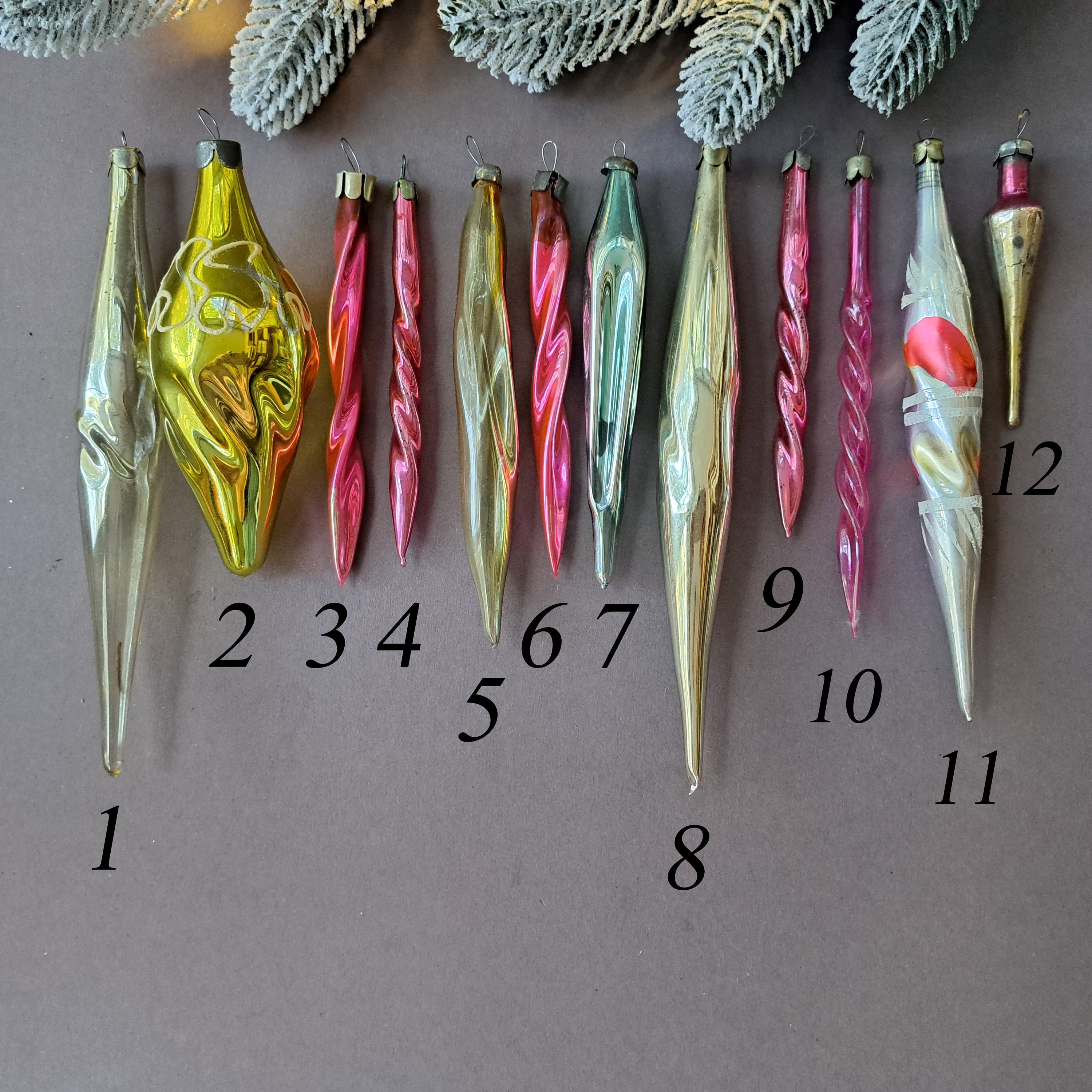 Glass Christmas Teardrop Icicle Ornaments Decor Vintage Xmas Etsy