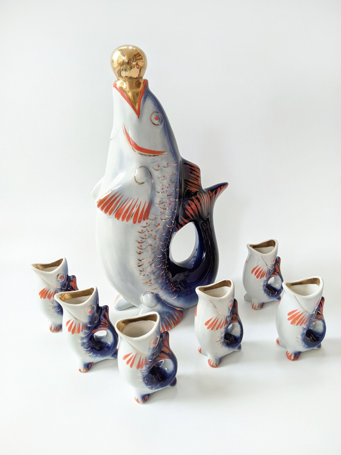 Fish Decanter and 6 Shot Glasses Fish Drinking Set Etsy