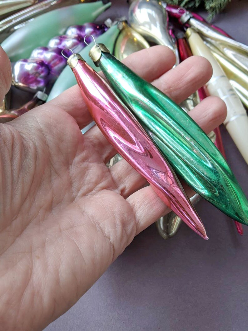 Glass Christmas Teardrop Icicle Ornaments Decor Vintage Xmas Etsy