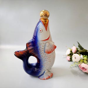 Fish decanter Vintage pitcher carafe Retro style Sea decor Beach decoration Gift for dad Gift for fisher Vodka Vine Liquor