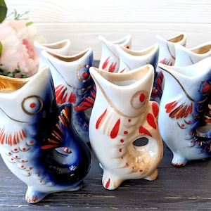 Shot glasses Fish figurine Set of 2 Drinking set Retro souvenir Ceramic fish Father's Day Fisherman gift