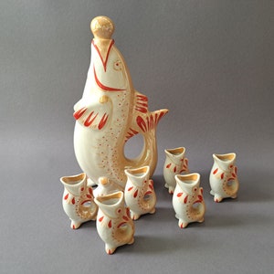 Gift for fisher Fish drinking set Rare Fish decanter and 6 shot glasses Vintage collectibles carafe
