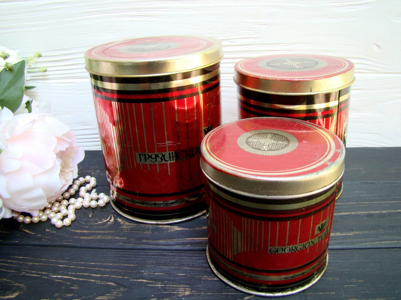 Set of 3 vintage metal box Retro tea storage tin Etsy