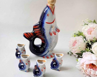 Fish Decanter Ukrainian Carafe Vodka Whiskey Shot Glasses Christmas gift
