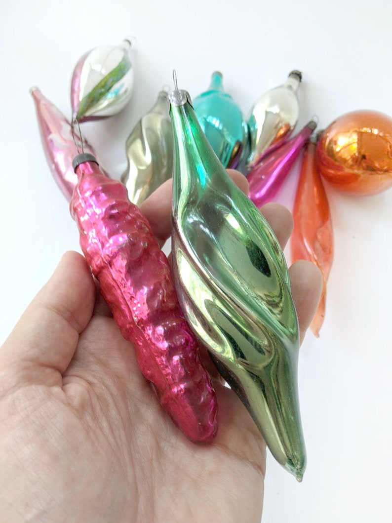 Glass Christmas Teardrop Icicle Ornaments Decor Vintage Xmas Etsy