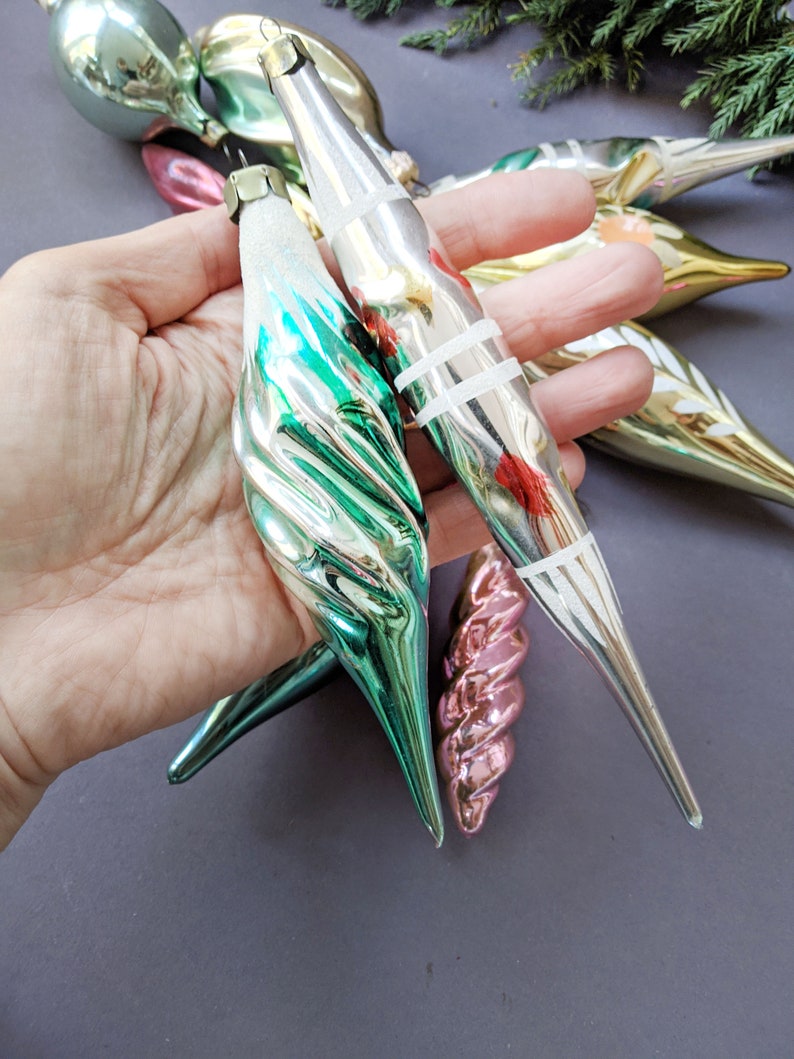 Glass Christmas Teardrop Icicle Ornaments Decor Vintage Xmas Etsy