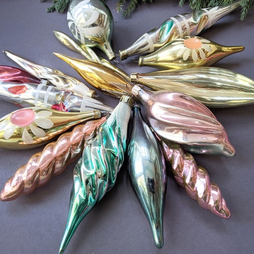 Glass Christmas Teardrop Icicle Ornaments Decor Vintage Xmas Etsy