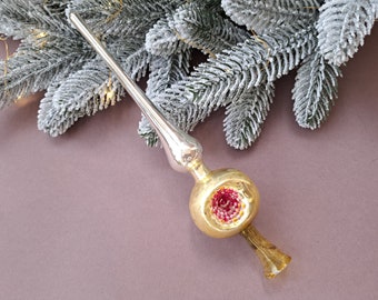 Glass Christmas tree topper, Small silver Christmas top, Vintage Xmas decoration