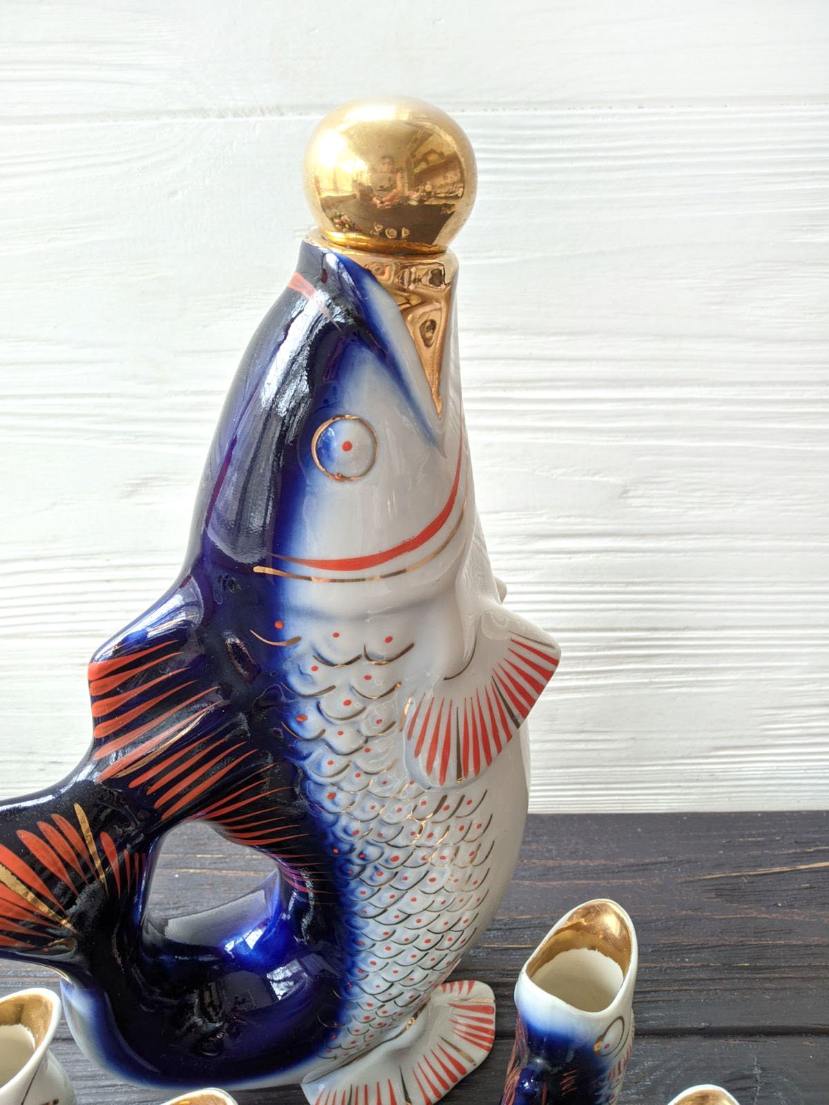Fish decanter and 6 shot glasses Fish drinking set Etsy