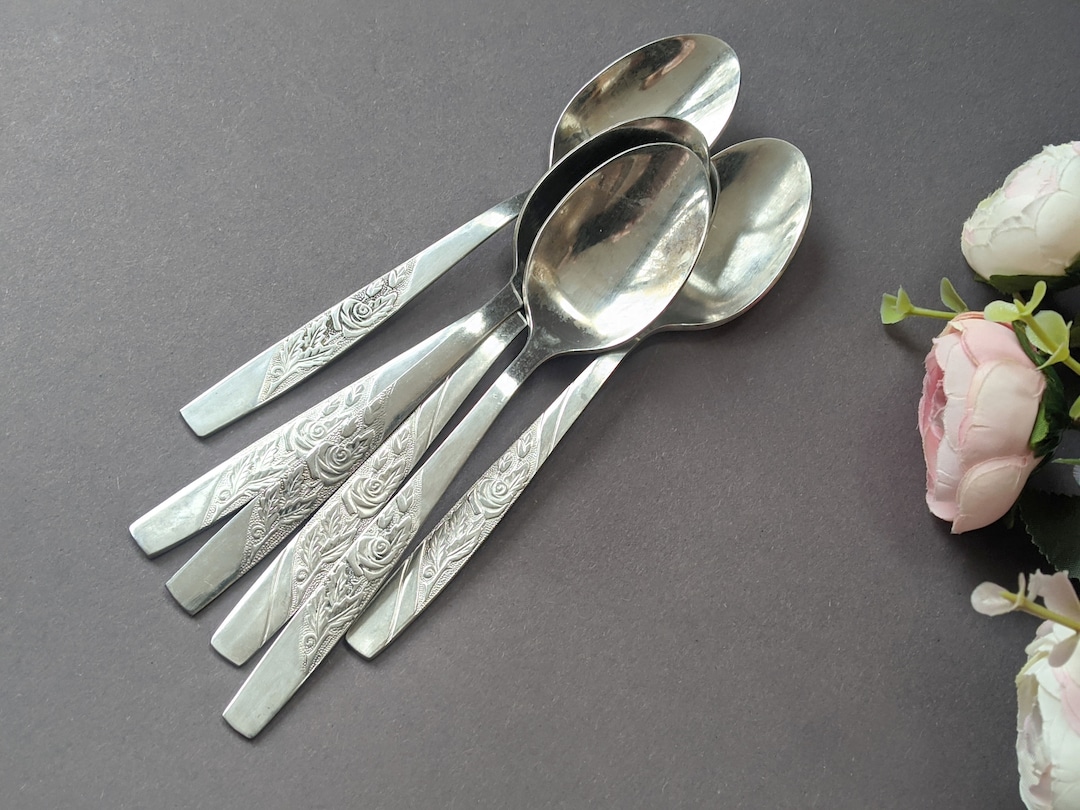 Vintage Stainless Steel Teaspoons, Floral Pattern, Set of 6 - Etsy