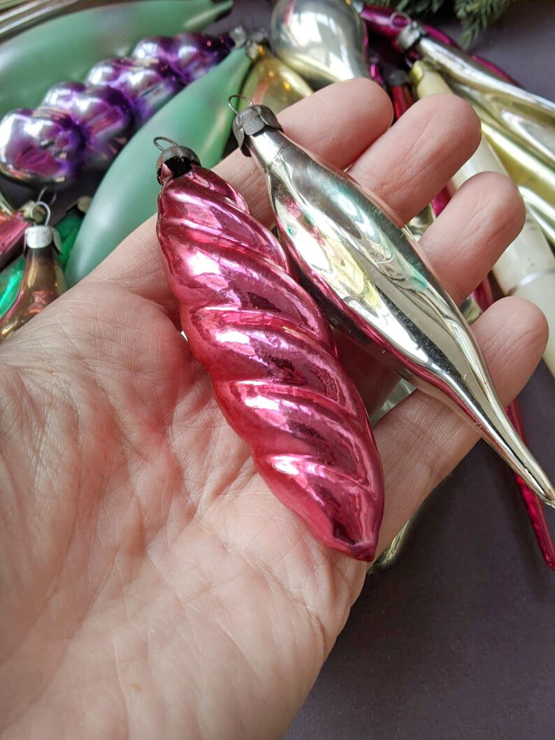 Glass Christmas Teardrop Icicle Ornaments Decor Vintage Xmas Etsy