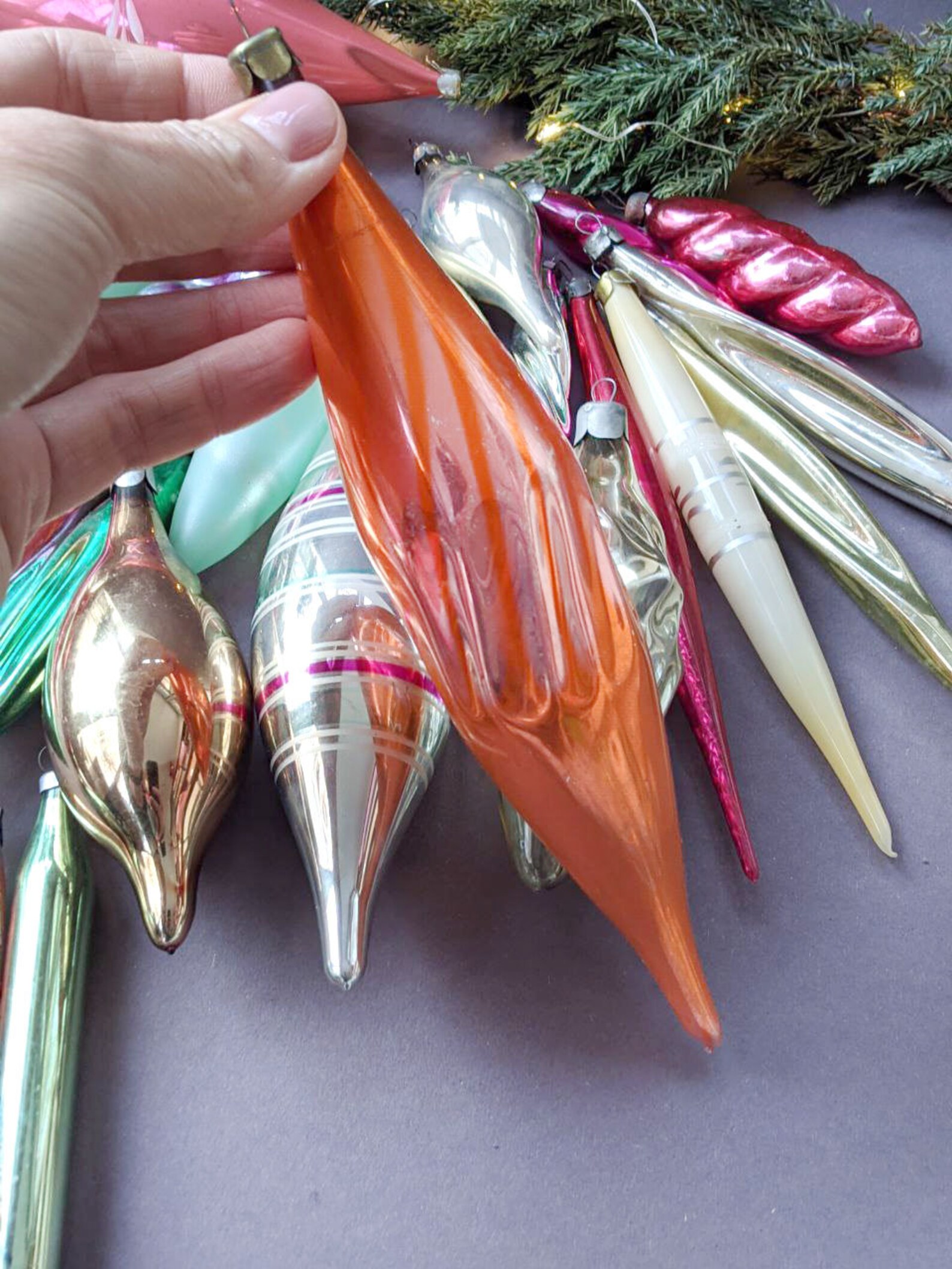 Glass Christmas Teardrop Icicle Ornaments Decor Vintage Xmas Etsy