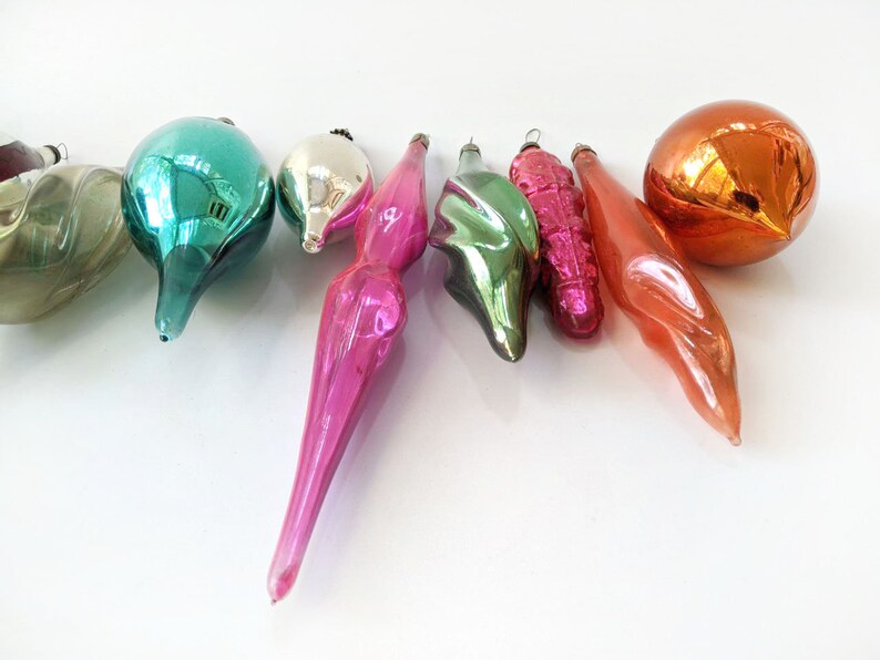 Glass Christmas Teardrop Icicle Ornaments Decor Vintage Xmas Etsy