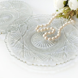 Vintage glass plate Set of 2 Pressed glass plate Retro glassware Dessert plates