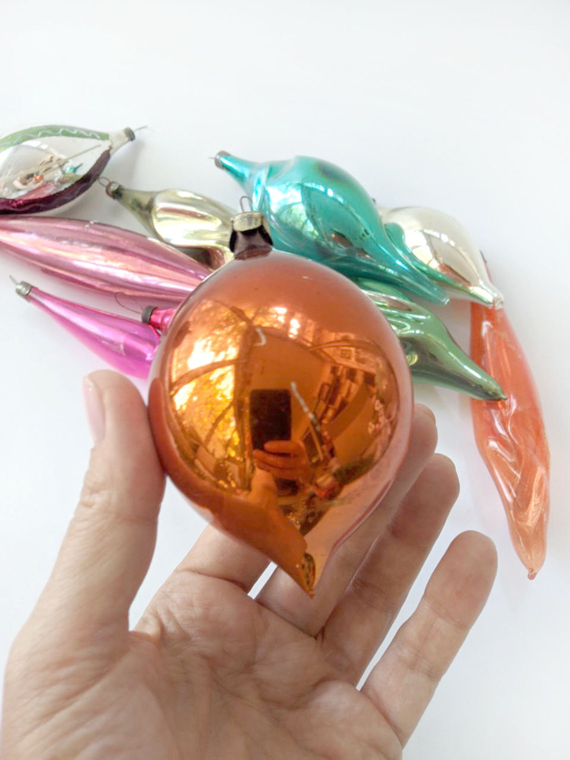 Glass Christmas Teardrop Icicle Ornaments Decor Vintage Xmas Etsy