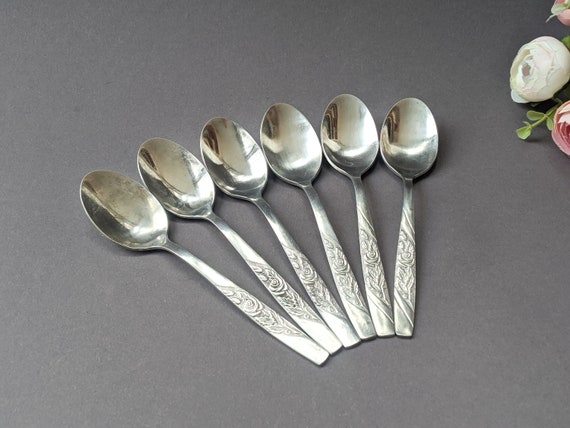 Vintage Stainless Steel Teaspoons, Floral Pattern, Set of 6 - Etsy