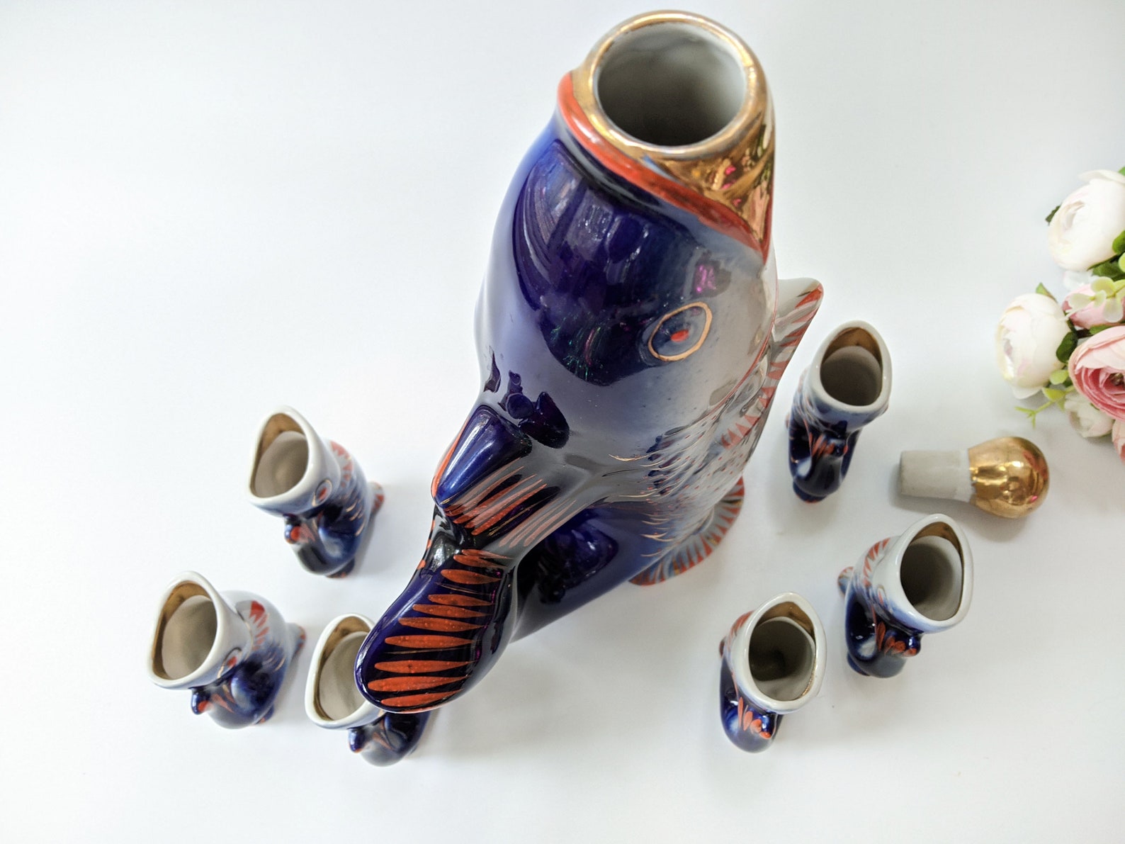 Fish Decanter and 6 Shot Glasses Fish Drinking Set Etsy