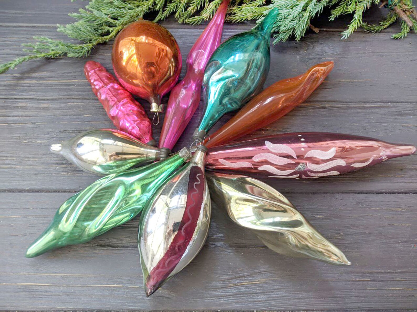 Glass Christmas Teardrop Icicle Ornaments Decor Vintage Xmas Etsy