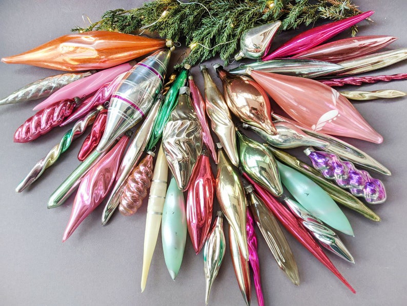 Glass Christmas Teardrop Icicle Ornaments Decor Vintage Xmas Etsy