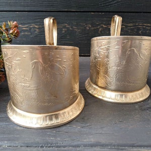 Retro vintage Ukraine souvenir metal podstakannik Set of 2 Tea lover gift