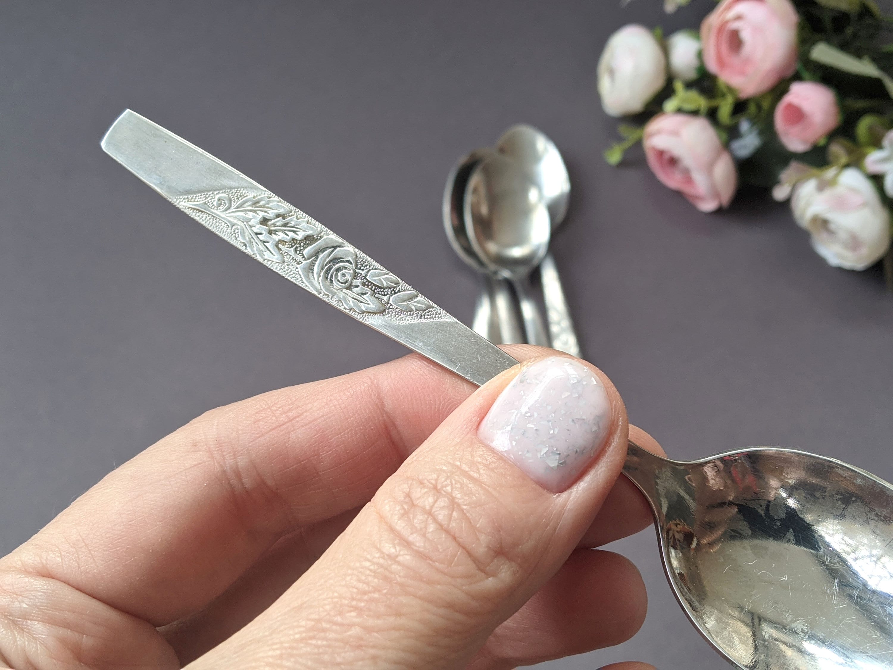 Vintage Stainless Steel Teaspoons, Floral Pattern, Set of 6 - Etsy