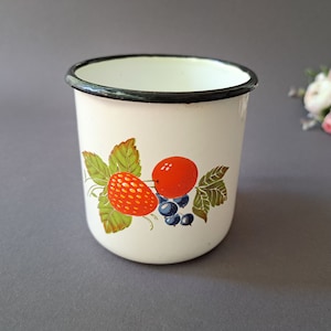 Vintage camping mug Enamel farmhouse cup Retro kitchen decor Metal mug