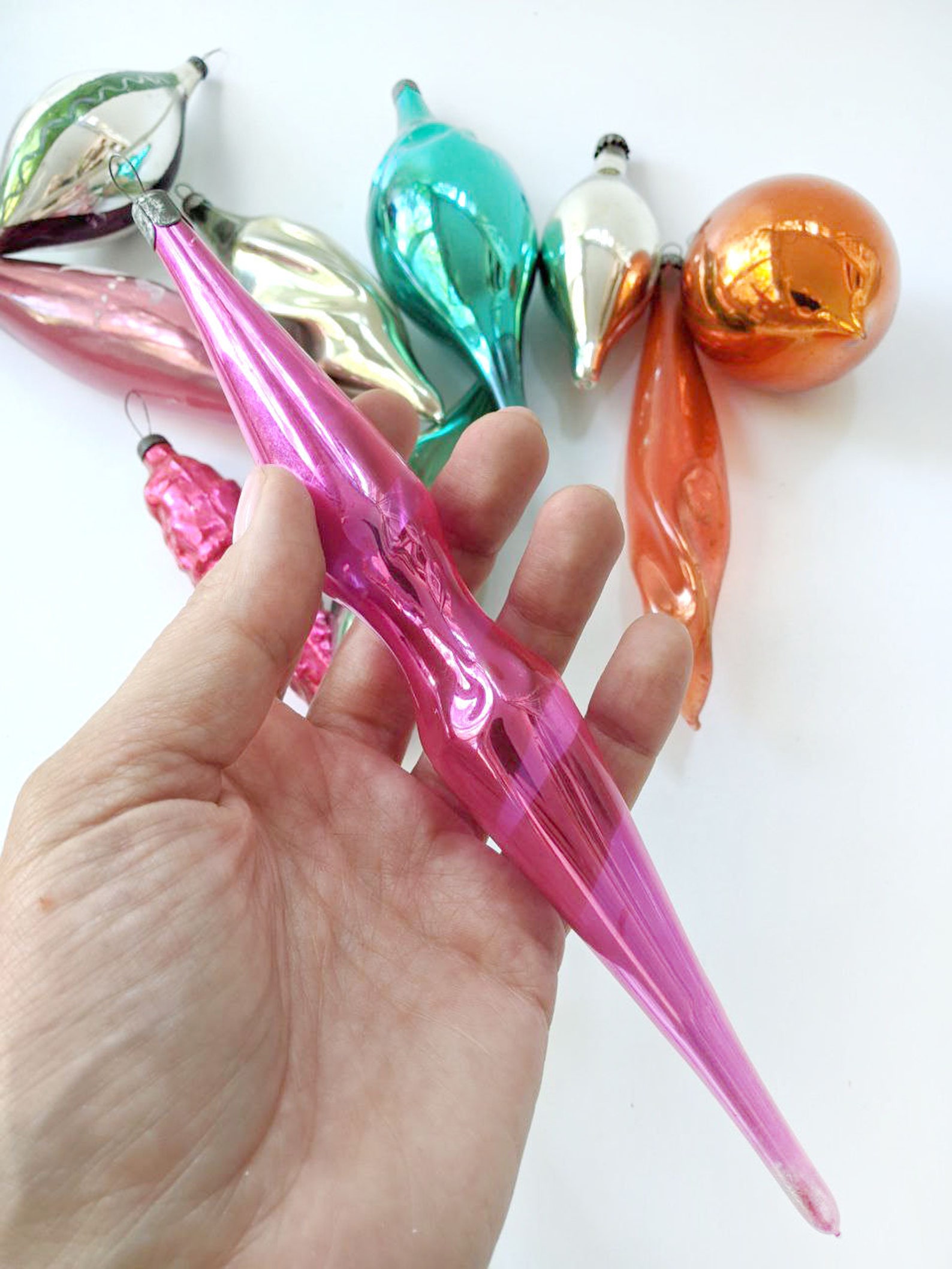 Glass Christmas Teardrop Icicle Ornaments Decor Vintage Xmas Etsy