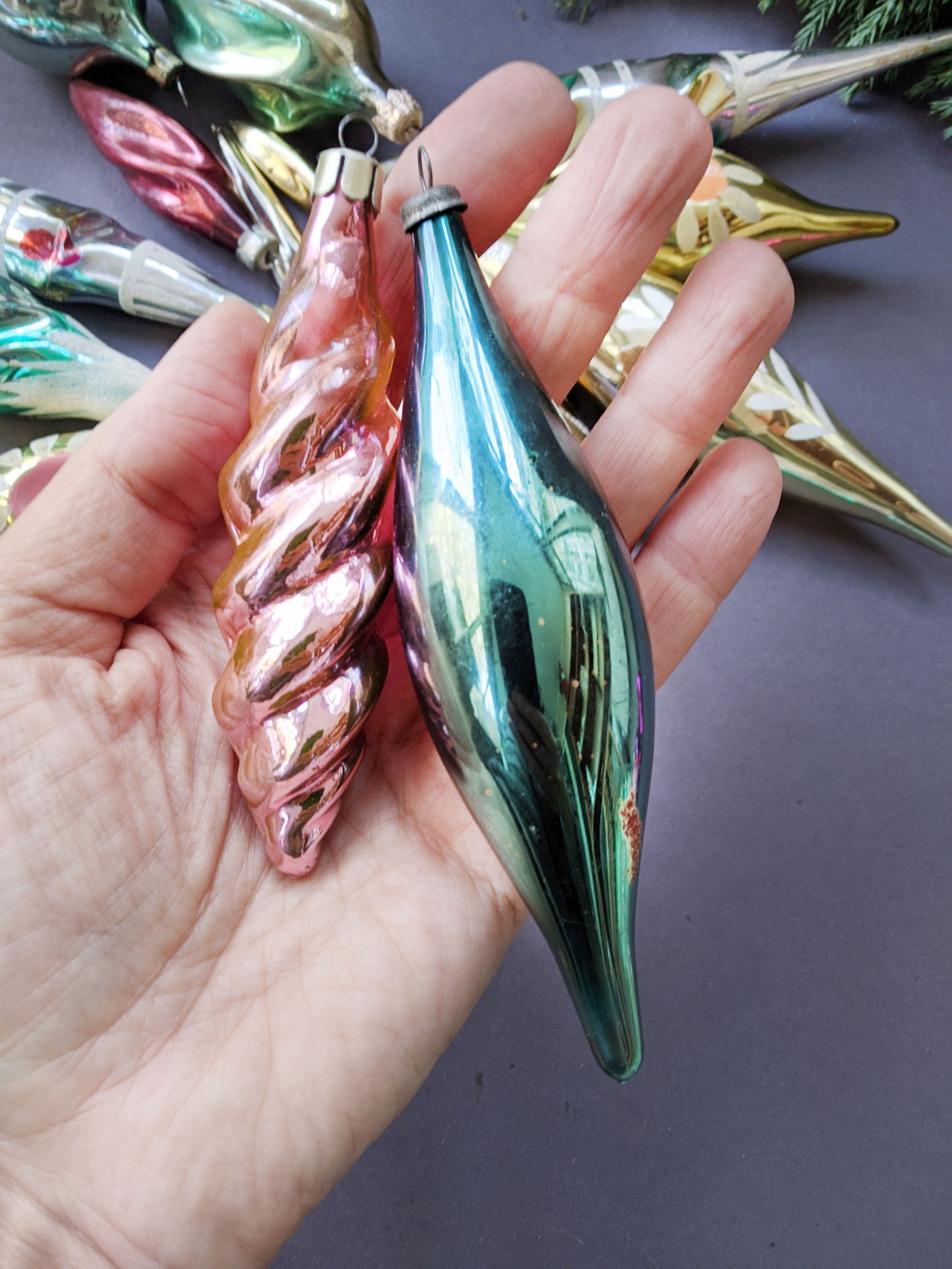 Glass Christmas Teardrop Icicle Ornaments Decor Vintage Xmas Etsy