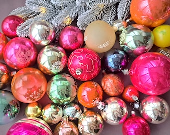Juego de 2 adornos navideños, bolas de cristal vintage