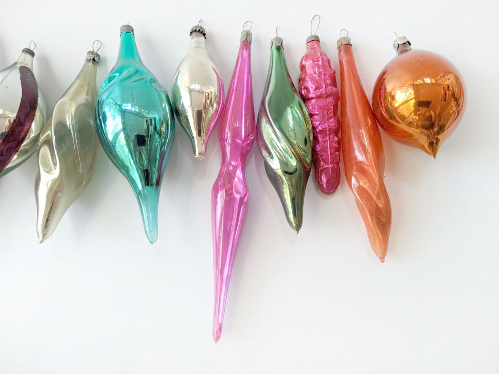 Glass Christmas Teardrop Icicle Ornaments Decor Vintage Xmas Etsy