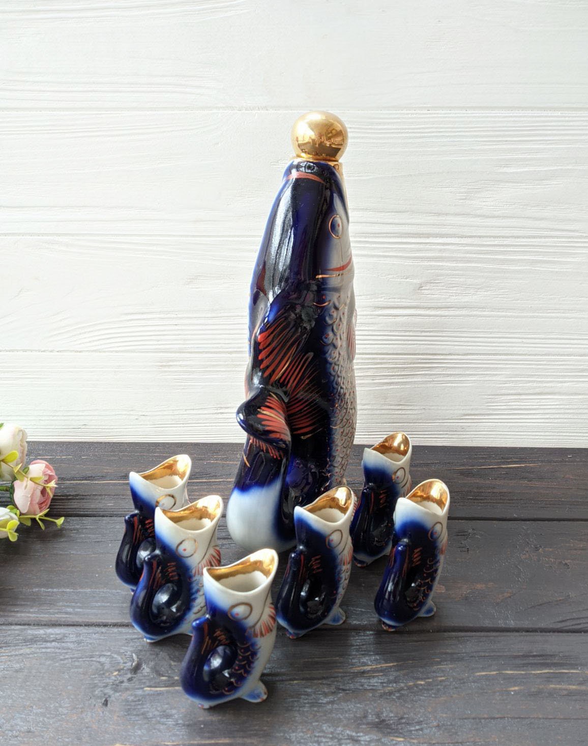 Fish decanter and 6 shot glasses Fish drinking set Etsy