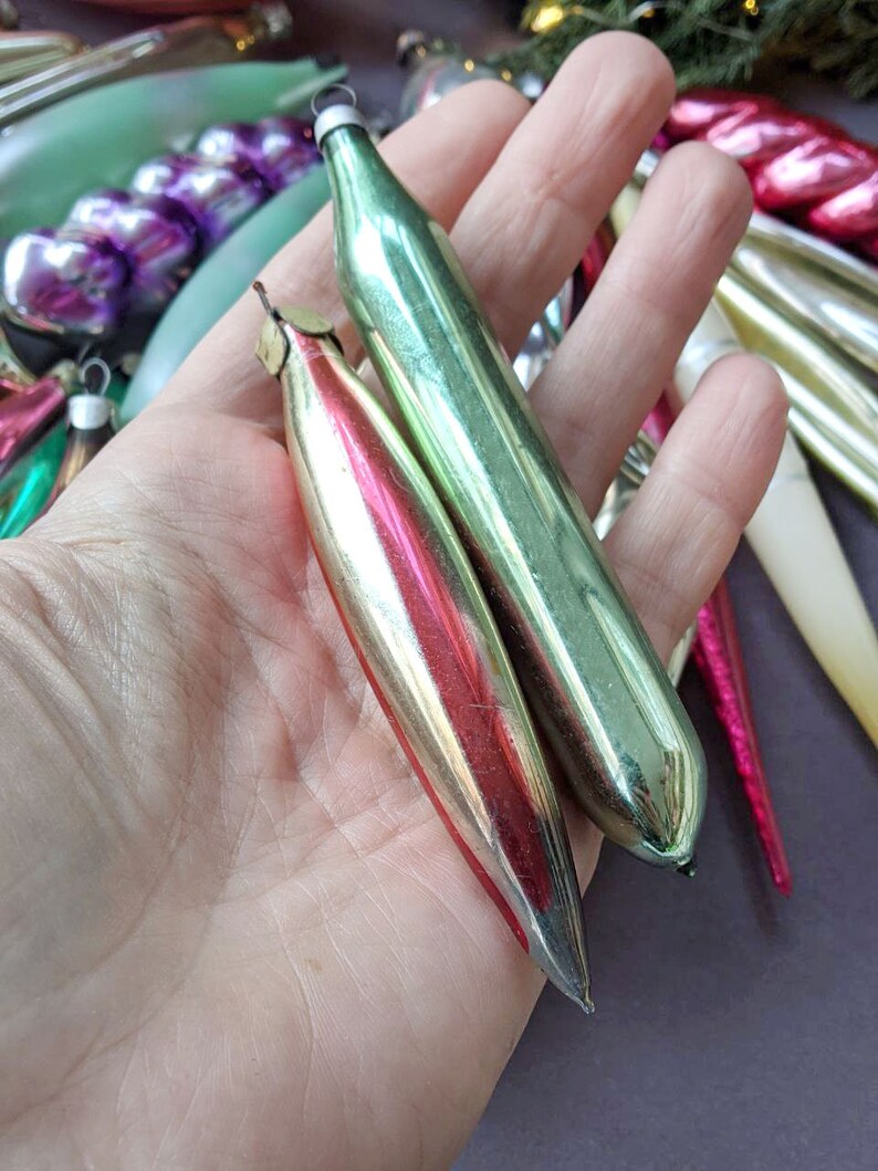 Glass Christmas Teardrop Icicle Ornaments Decor Vintage Xmas Etsy