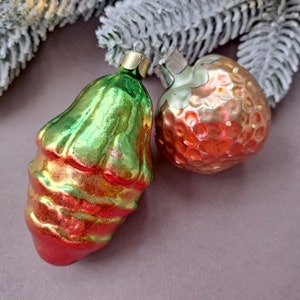 Glass tree ornament, Christmas ornaments, Set of 2, Vintage blown glass decor, Retro Christmas