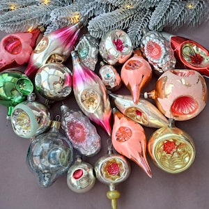 Christmas ornaments, Vintage blown glass decoration, Indent glass ornament