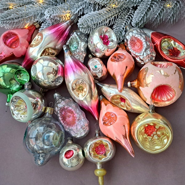 Christmas ornaments, Vintage blown glass decoration, Indent glass ornament