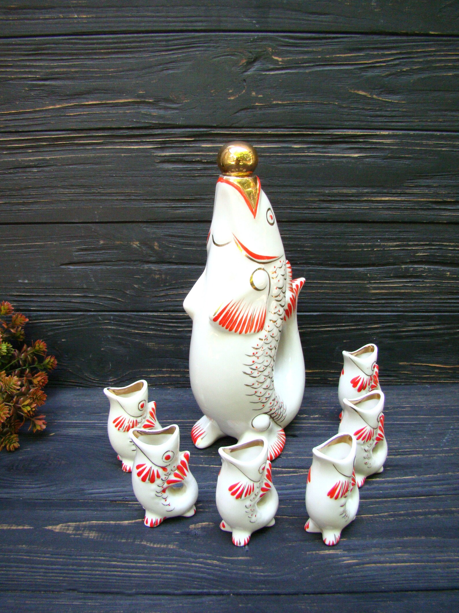 Whiskey Drinking Set Fish Decanter and 6 Shot Glasses Etsy