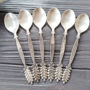 Set of 6 coffee spoons Vintage silverware Gift for home Vintage metal spoons Silver plated spoons