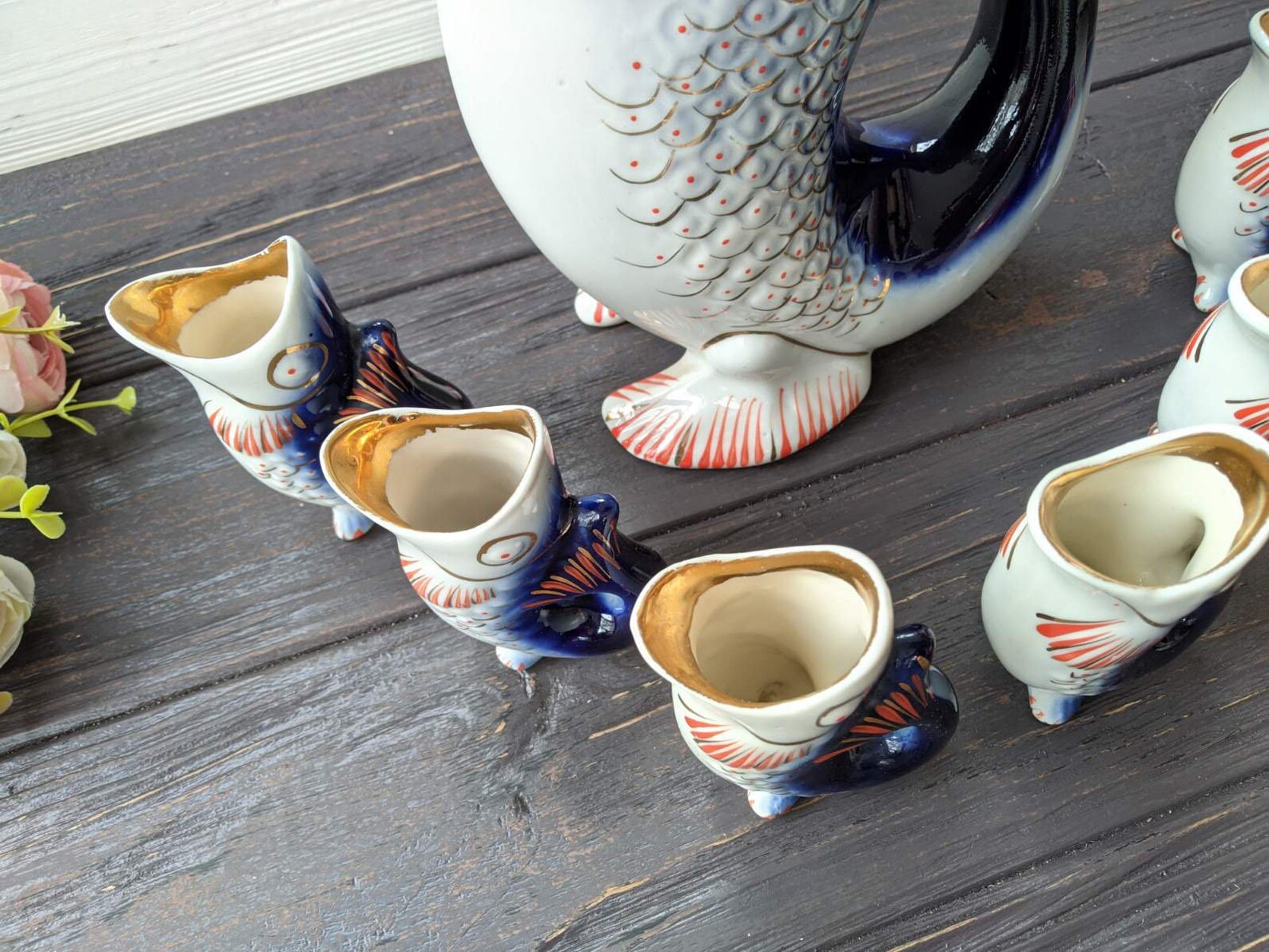 Fish decanter and 6 shot glasses Fish drinking set Etsy