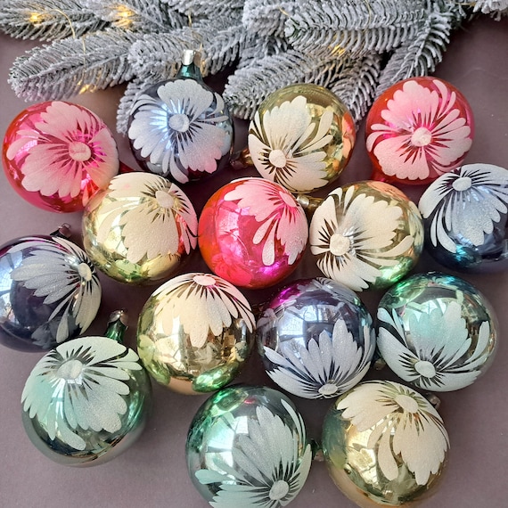 Vintage Glass Christmas Ball Ornaments, Blown Glass Xmas Pendant