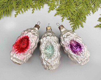 Christmas ornaments Retro decor 3 pcs Vintage glass ornament Xmas tree decor