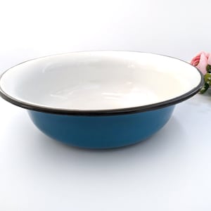 Rustic kitchen enamel bowl Blue enamel bowl Farmhouse mixing bowl
